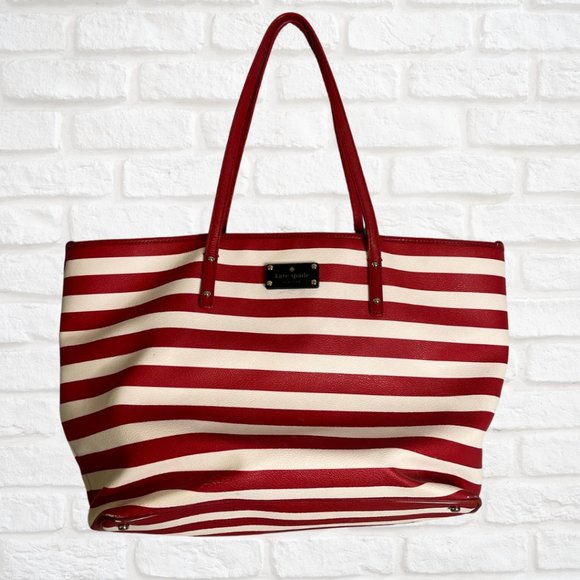 kate spade Handbags - Kate Spade Red and White Striped Large Tote Diaper Bag Leather Purse Beach Bag